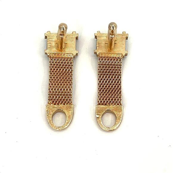 Vintage Swank Cufflinks Wraparound Gold Tone and green glass tiger’s eye - Picture 3 of 3